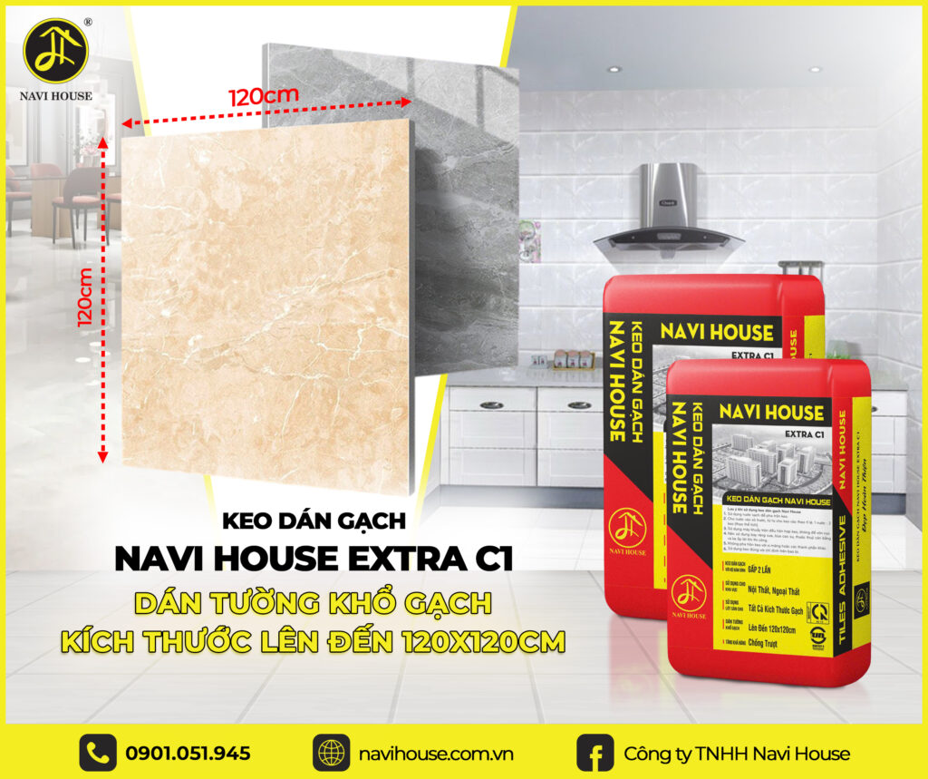 Keo dán gạch Navi House Extra C1 dùng cho nhà vệ sinh, phòng bếp,...