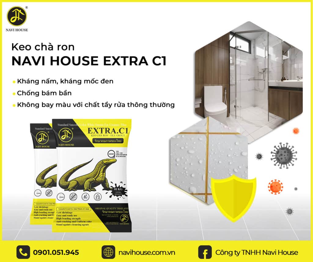 Nên sử dụng keo chà ron bồn cầu Navi House Extra C1 để hạn chế tình trạng bị đen hoặc hở