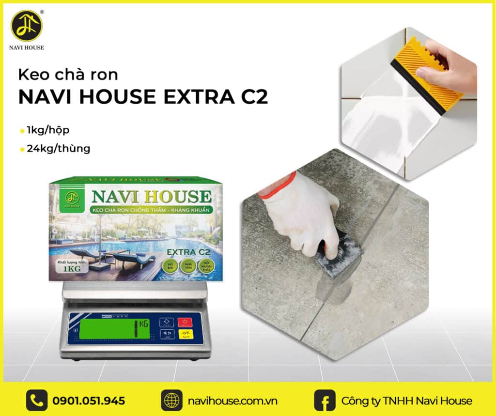 Keo chà ron của Navi House, sau 10-15 phút keo bắt đầu se mặt, 24h ron mạch đạt độ cứng