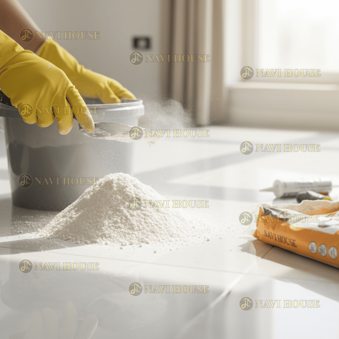 Keo chà ron với xi măng trắng về kĩ thuật chuẩn bị là đặc biệt cần thiết, keo chà ron cần phải có tỉ lệ pha chuẩn theo yêu cầu nhà sản xuất