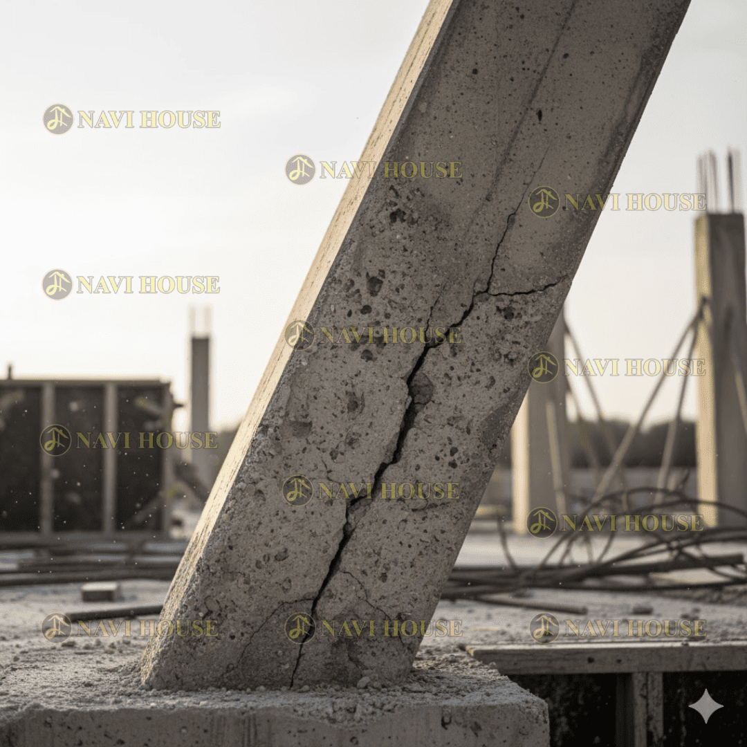 Đổ bê tông cột không đúng phương pháp gây rổ mặt cột, giảm chất lượng và cột bị lệch