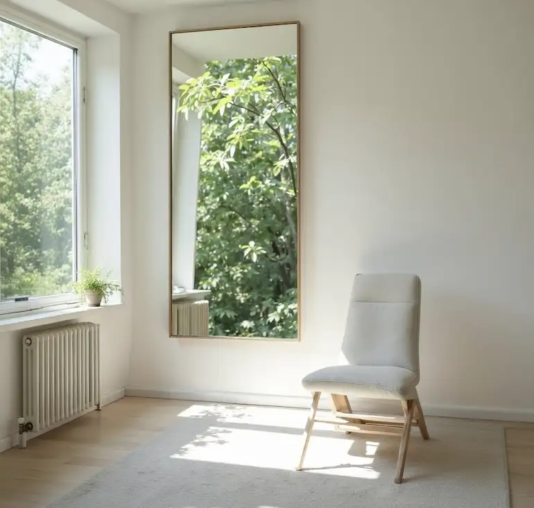Decor Phòng Ngủ 10m2 Như Thế Nào? Top 21+ Ý Tưởng Hay Mách Bạn 4 Ý tưởng decor phòng ngủ 10m2 với gương lấy ánh sáng tự nhiên.