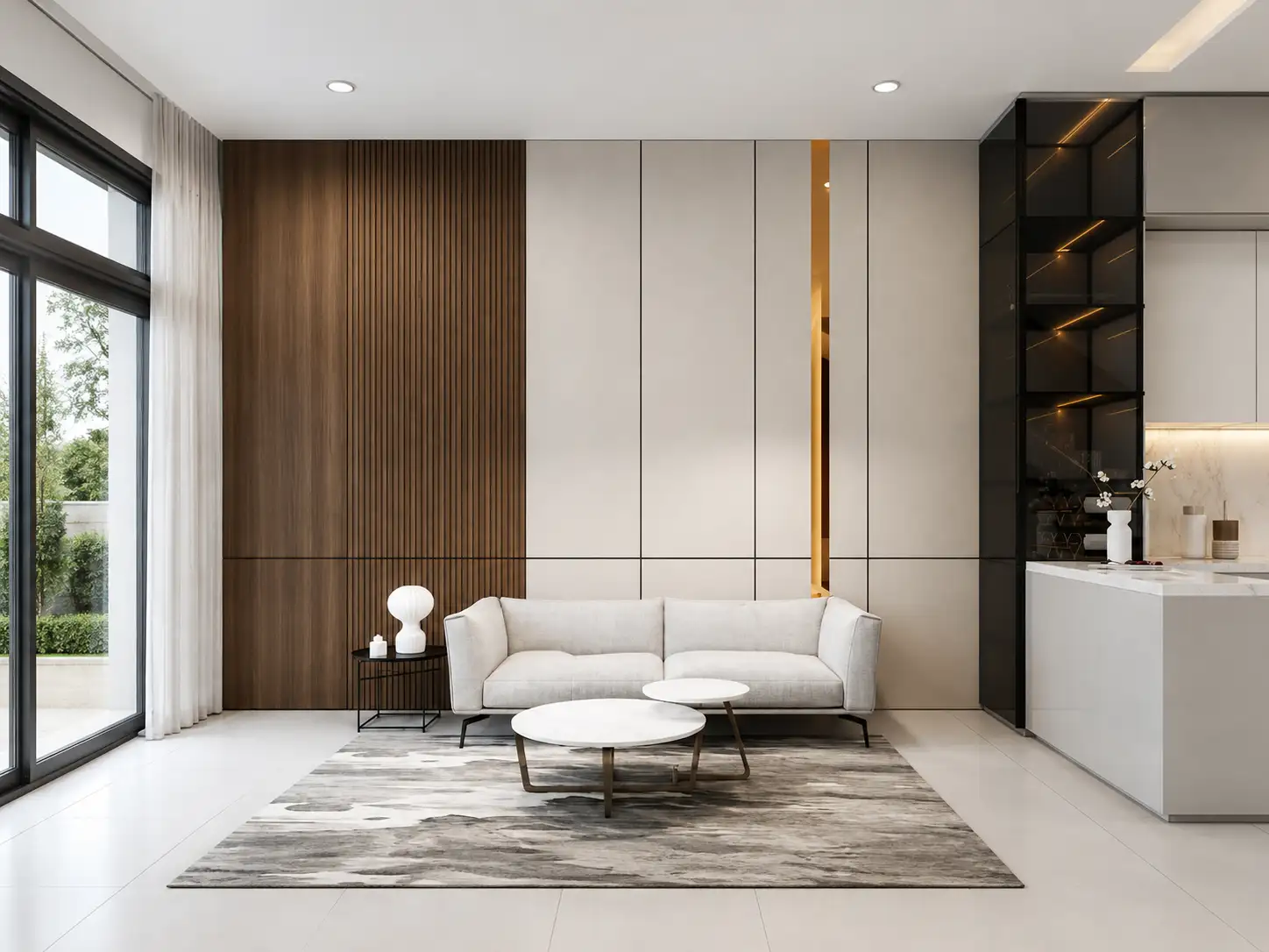 Vách ốp tường phòng khách - tấm ốp than tre
