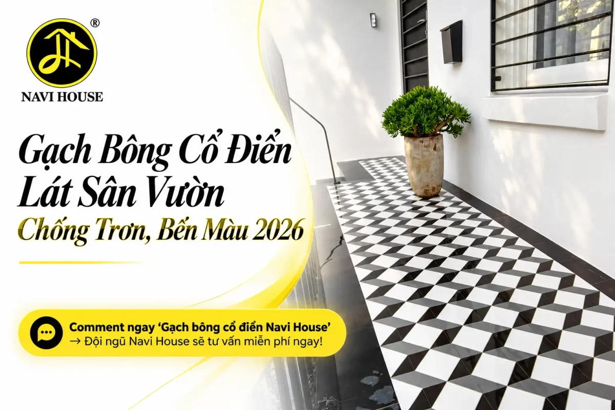 Gạch bông cổ điển lát sân vườn chống trơn, bền màu